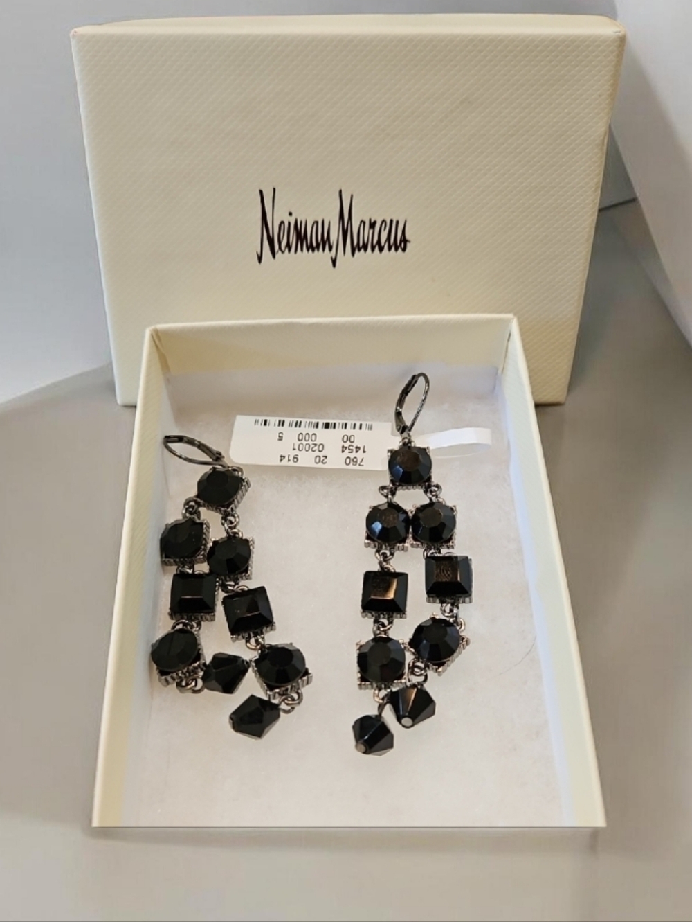 NWT Neiman Marcus Black Onyx Crystal Drop Earrings Pierced Earrings Vintage